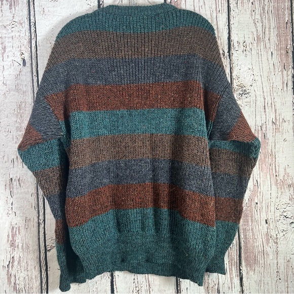 Vintage Hom Creation France Striped Knit Sweater Faux Leather Size Large 52 GUC - Picture 5 of 16